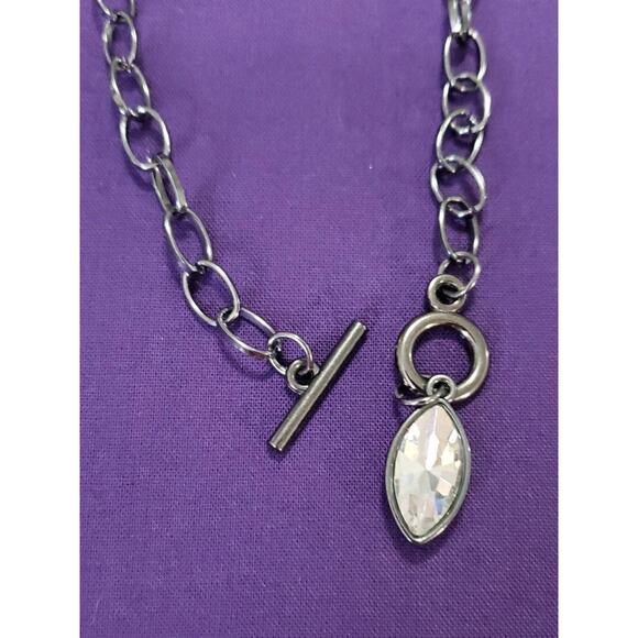 Sparkly Clear Rhinestone Crystal Necklace & Earrings Set Front Toggle Gunmetal - Picture 4 of 8